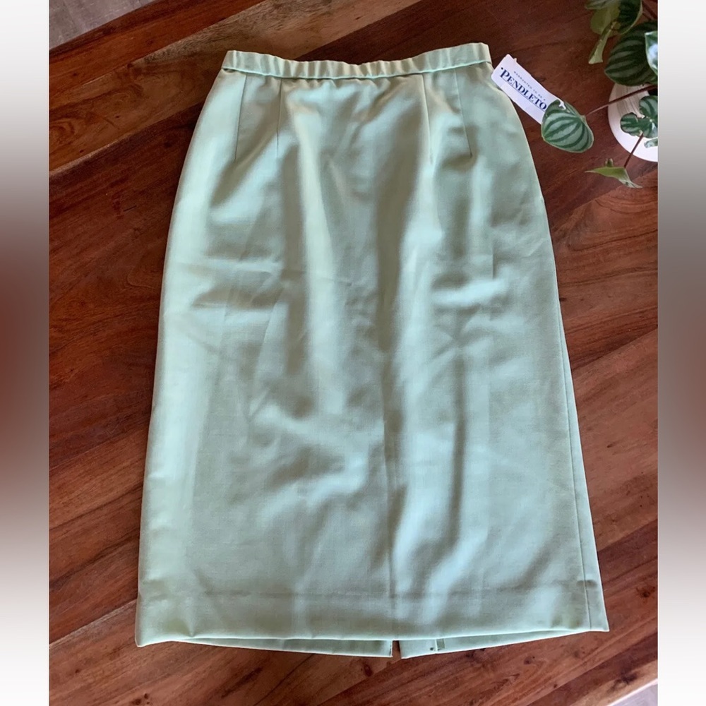 ▶️ Pendleton VTG Virgin Wool Pencil Skirt Women 6 Light Green NWT Pockets Midi - Picture 4 of 8